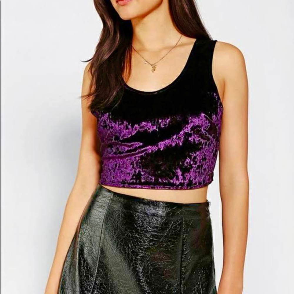 Purple Velvet Mesh Back Crop Top